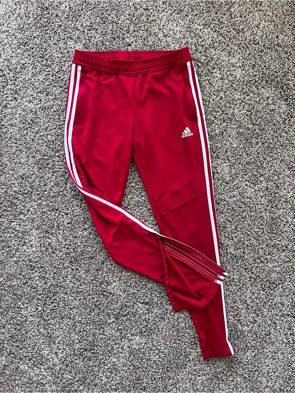 adidas Red Joggers with White Side Stripes